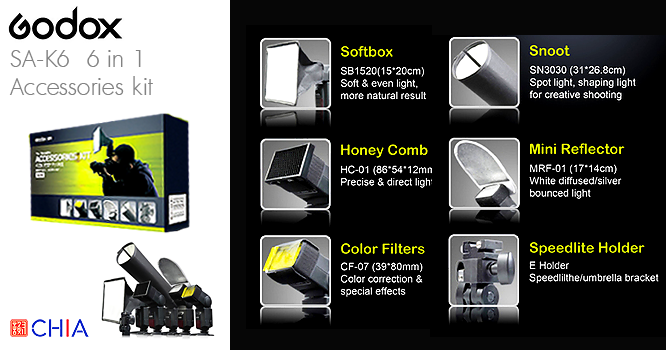 Godox SA-K6 6 in 1 Speedlite Accessorie kit Softbox กระจายแสงแฟลช